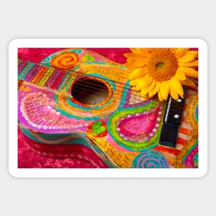 Love Music Guitar And Sunflower Sticker